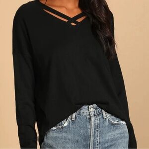 Lulus black sweater with criss cross top